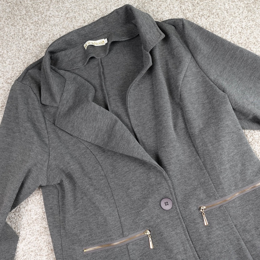 Genhoo Womens XXL Charcoal Gray Knit Blazer Single Button Zipper Accents Jacket